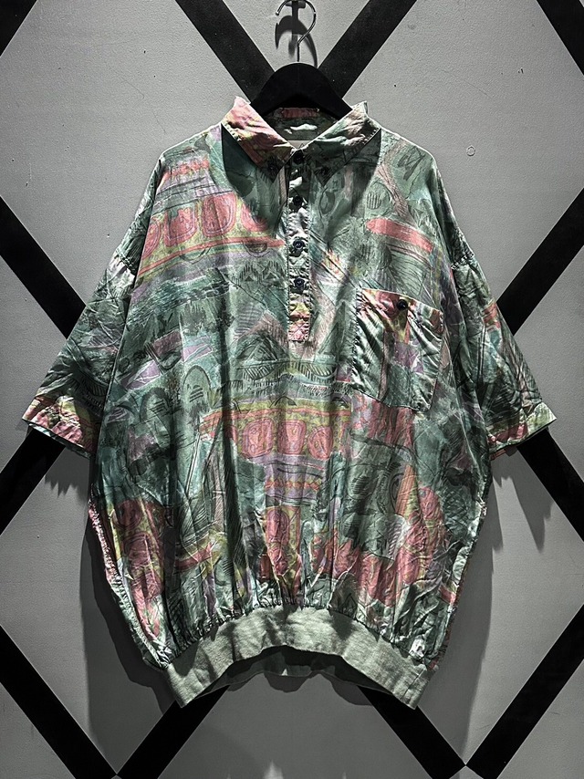 【X VINTAGE】Artistic Total Pattern Loose S/S Silk Polo Shirt
