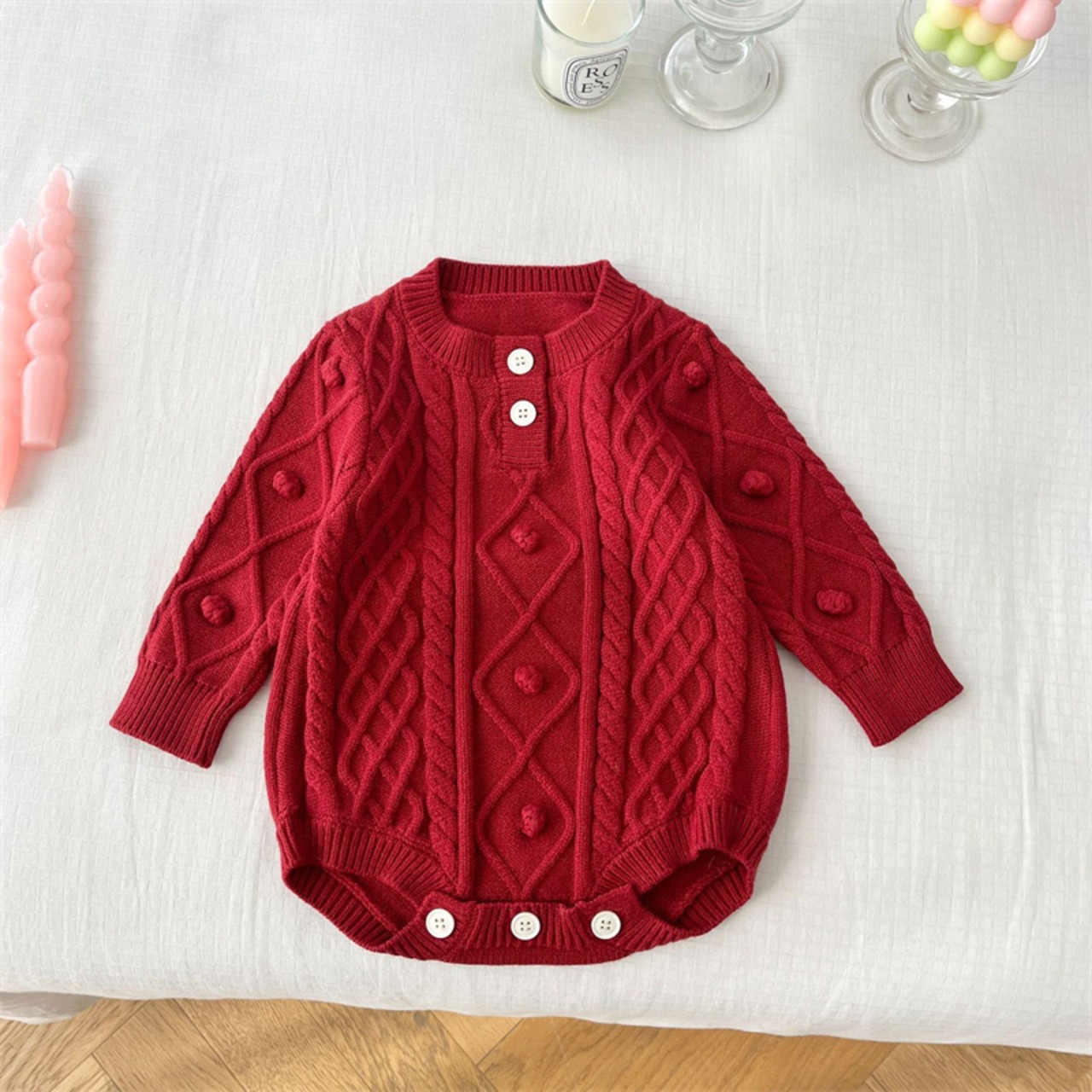 春新作　ベビー服　クルーネックニット　