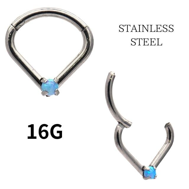 ワンタッチピアス 16G ブルーオパール ティアドロップ クリッカー 金属