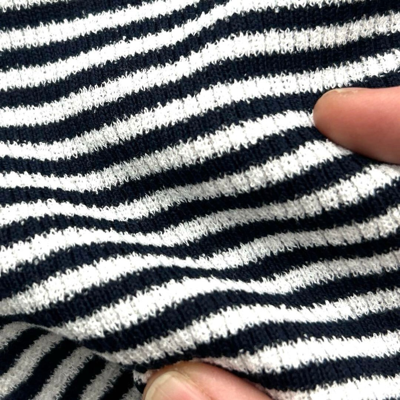 ★ND243◆2ｍ◆綿ポリエステル混リブ編みニット生地◆ボーダー