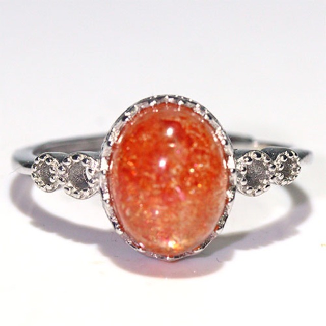 〔R466-27〕高品質 発色良い サンストーン sv925 リング 指輪 フリーサイズ Sun stone 日長石