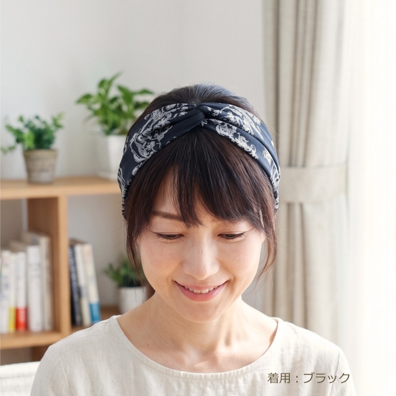 リーフ柄ヘアターバン |軽量さらさらボタニカル柄でおしゃれにカバー 薄手で快適