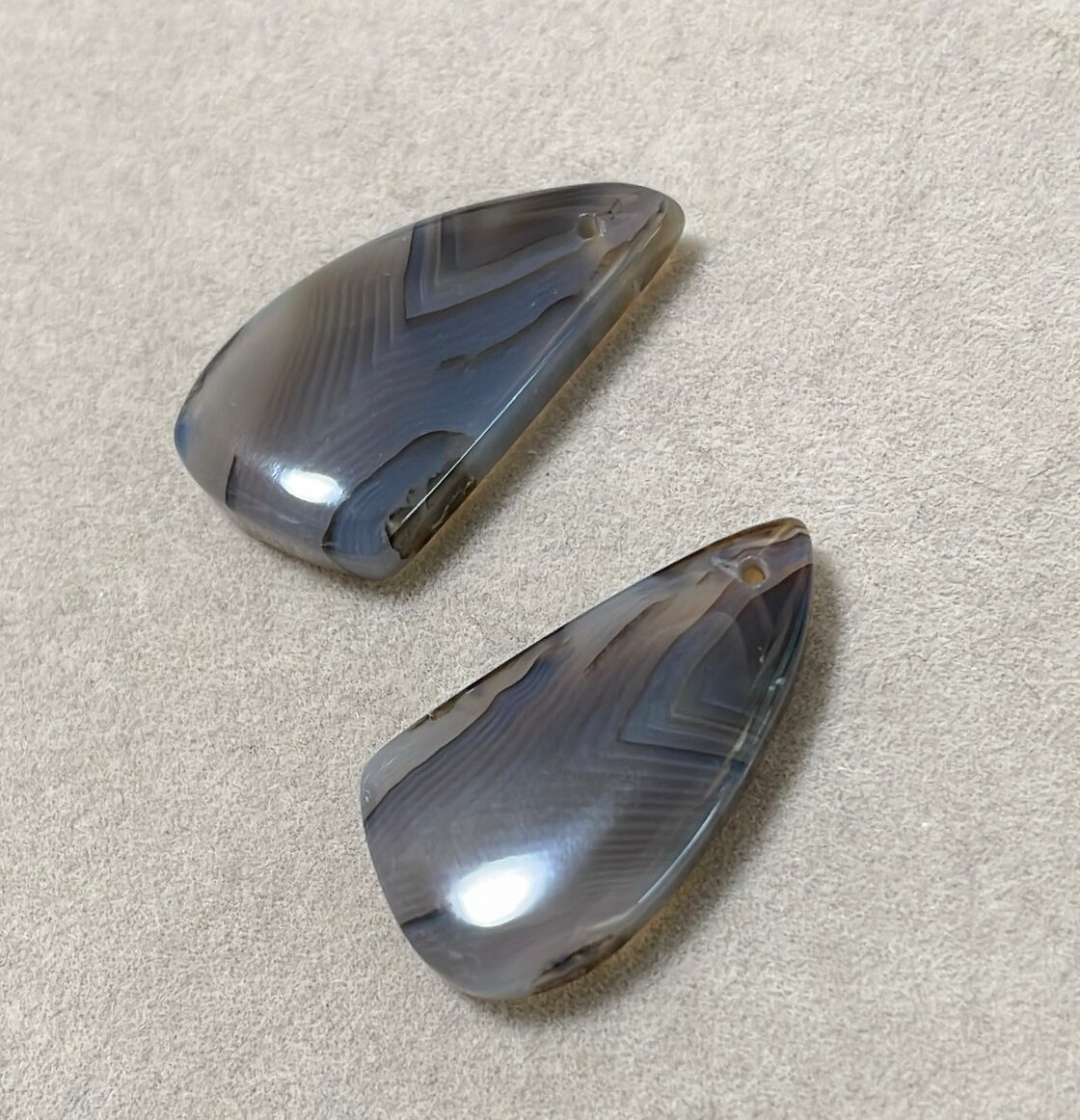 グレー バンデットアゲート 1ペア 天然石 穴あり ピアス ハンドメイド 