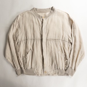 1980-90s "Euro Vintage" Ivory Linen Zip-Up Blouson Jacket