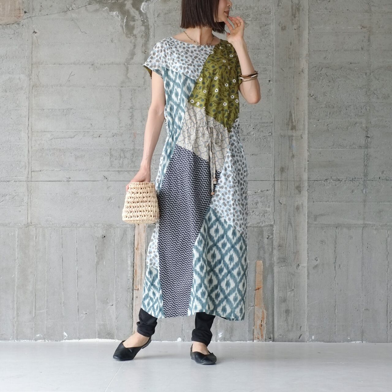 【人気商品復刻】新色登場!斜めパッチワーク半袖ワンピース(21s-23)オリーブ