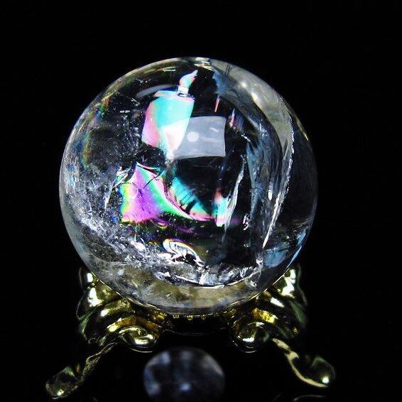 アイリスクォーツ 水晶 丸玉 虹入り 25mm スフィア 置物 水晶玉 一点物 141-6988