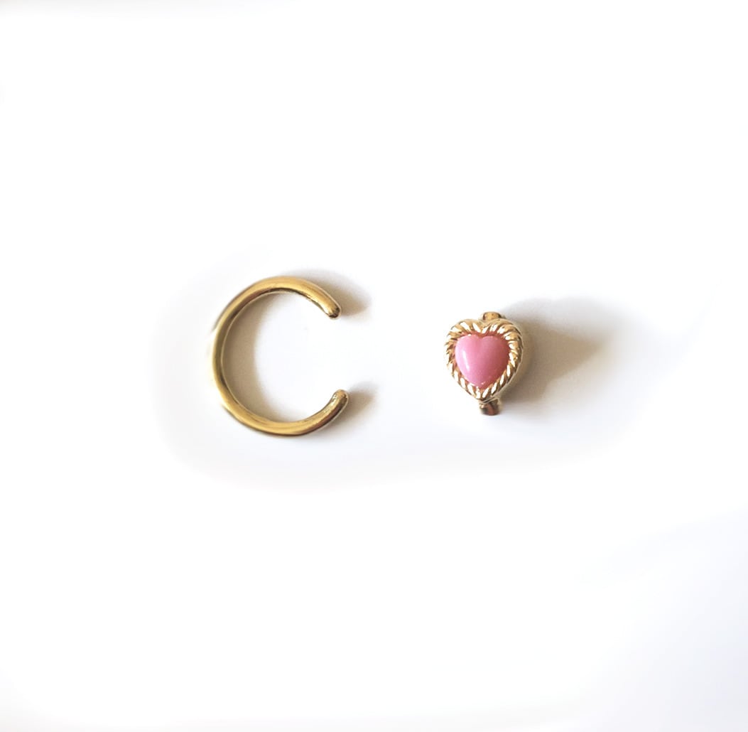 VINTAGE HEART CHARMのsnap RING body jewelry Pink K18YG #0003