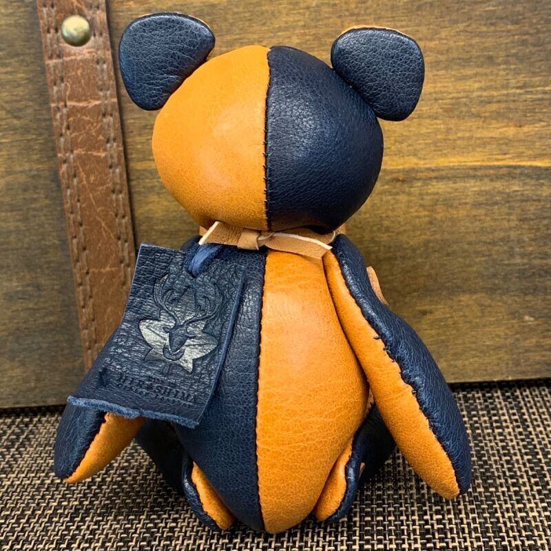 ジビエレザー鹿革ベルベア★マイスターの手作り「ベルズベア」インディゴ×キャメル系　写真の1点販売です