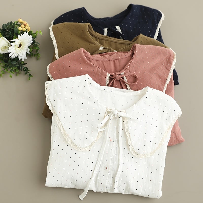 フロントリボンピーターパンカラードット柄ブラウス W1171