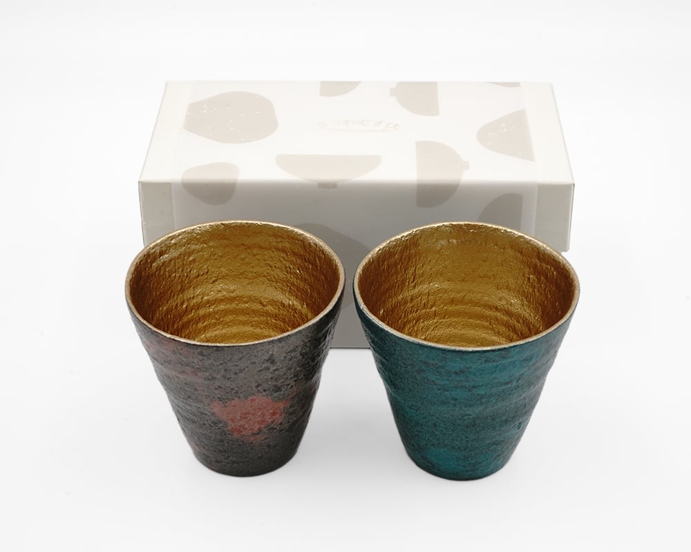 フリーカップ【ビアカップ】ギフトセット（内金古色＆青銅） | 砺波商店