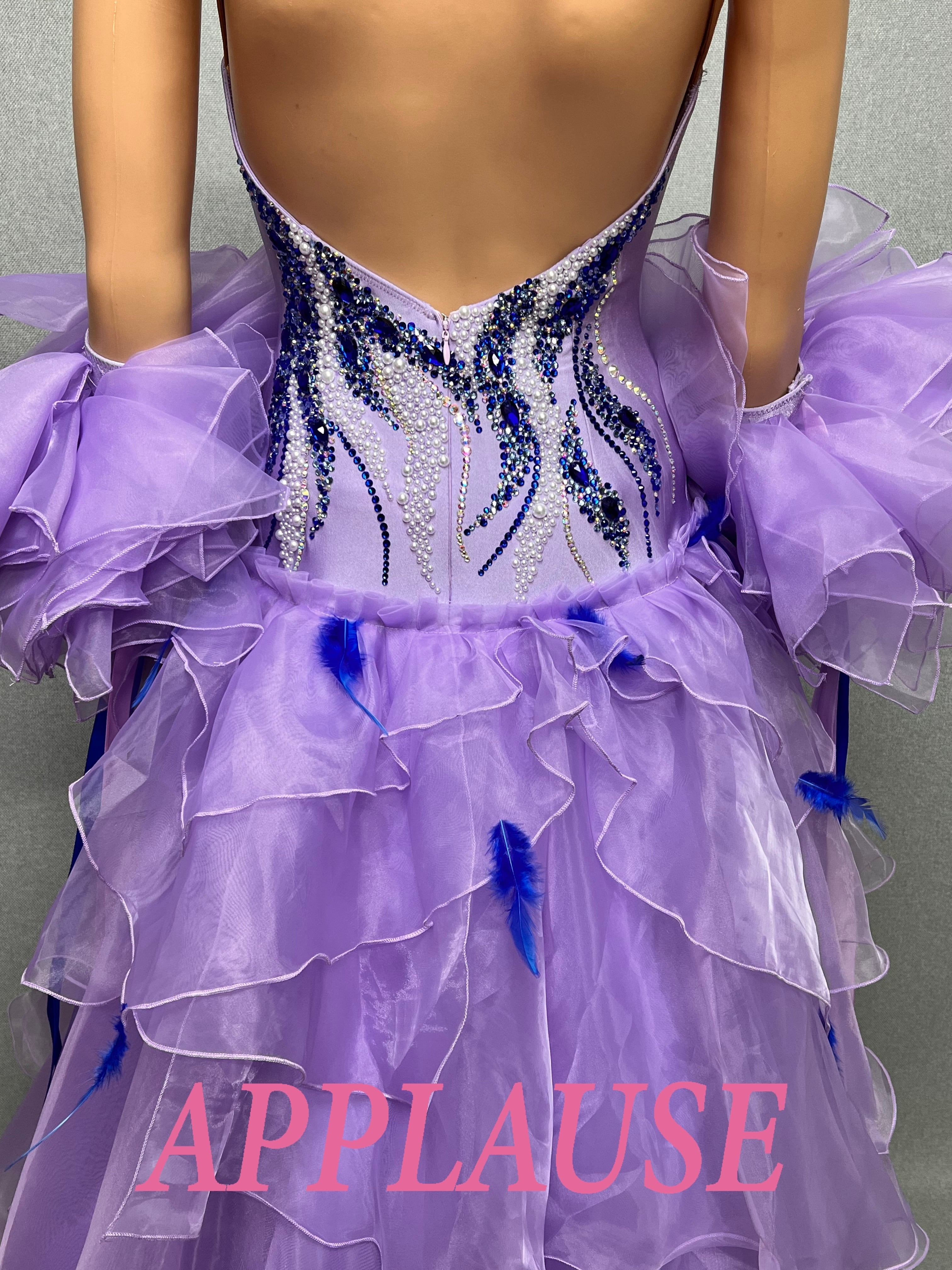 【新着】社交ダンス ドレス　スタンダード　モダンドレス　ラベンダー　M   ST-２６-３  デモ・競技用ドレス　発表会衣装　パーティドレス　ワンピース　舞台衣装