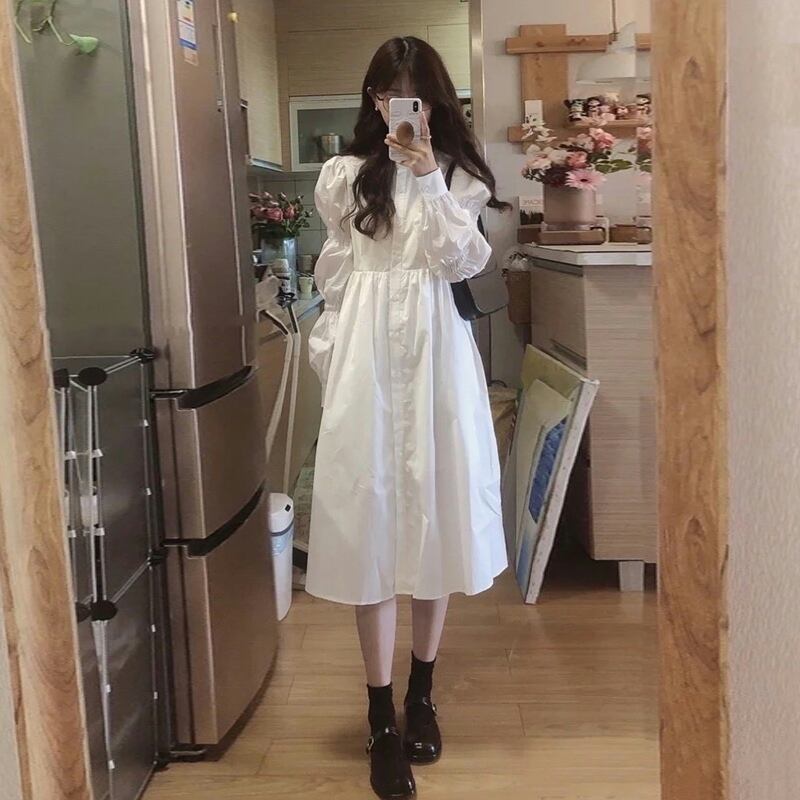 ホワイトロングドレス スプリングオータムスカート 春物 秋物 スーパーモール40414588739