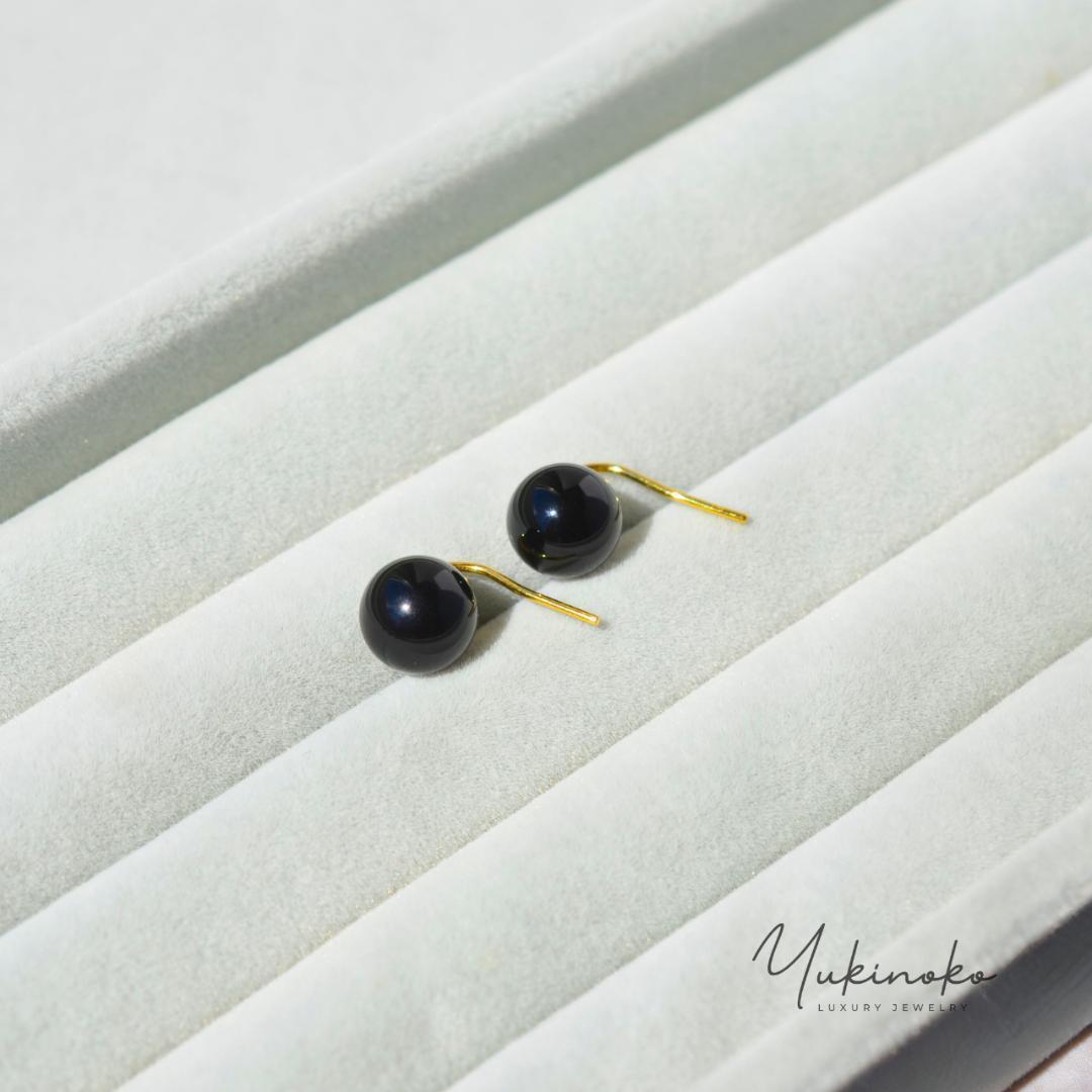 HP036 ”こぼれオニキス” 揺れないフックピアス SILVER925 K18gp