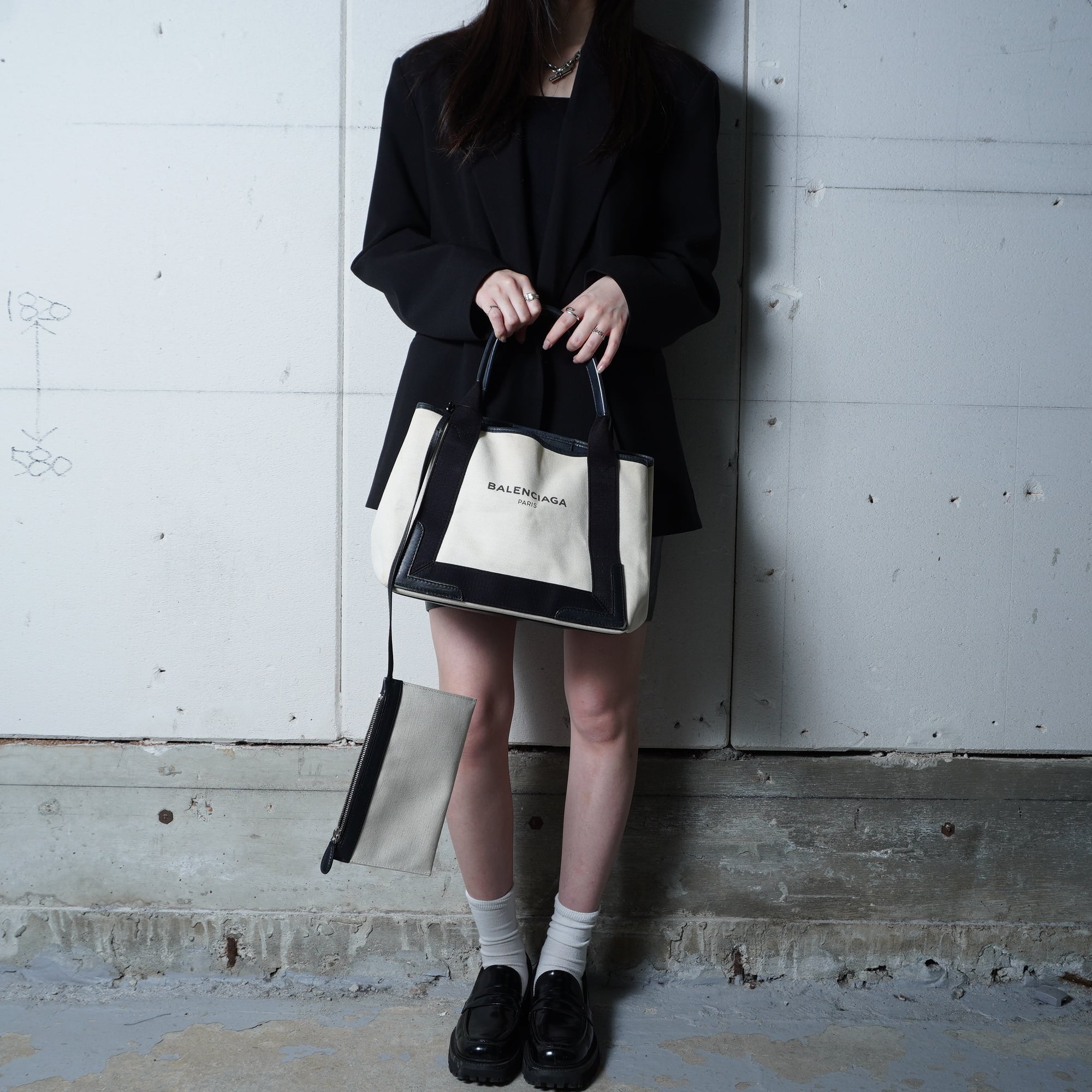 BALENCIAGA】バレンシアガ ロゴ入 カバスSキャンバス・レザートート
