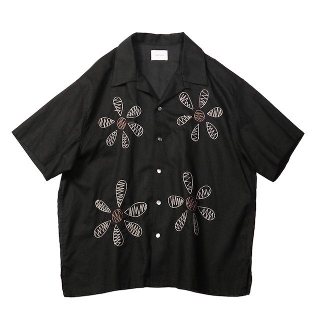 superNova. Aloha shirt - Big flowers embroidery / Black