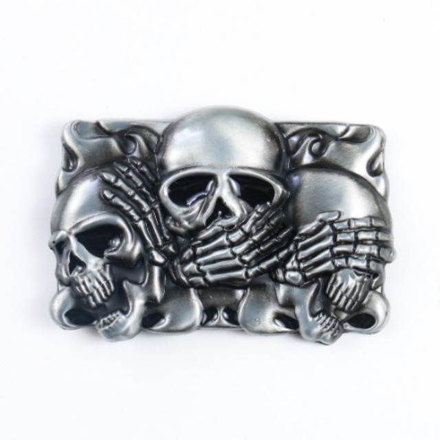 Three wise monkey skull buckle