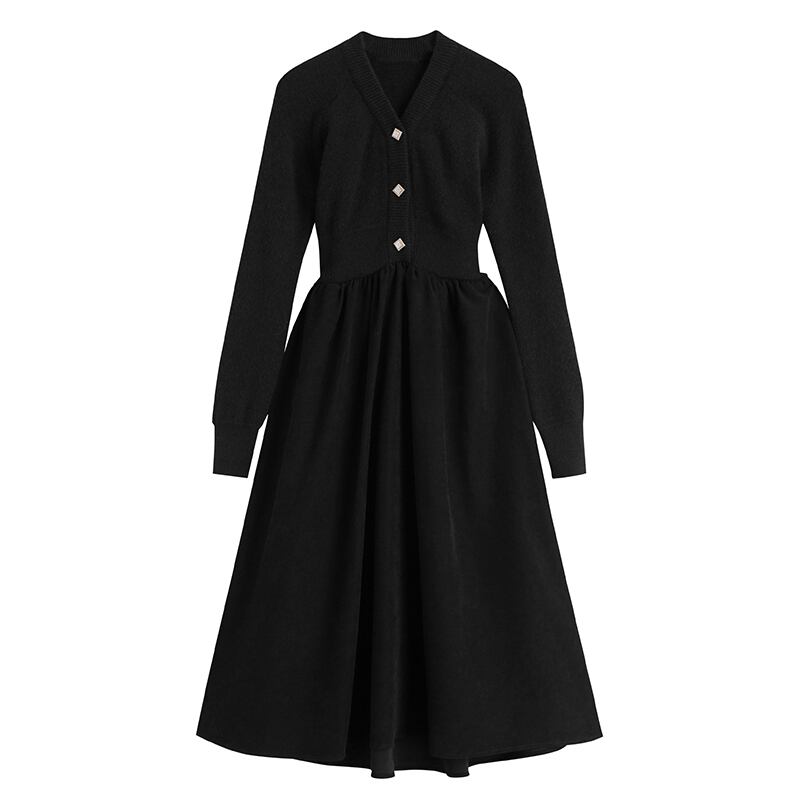 サブカル 服 地雷系 通販 ゴシック系 ワンピース V字ネック Aライン ロング丈 ハイウエスト 切替え スカート 闇かわいい 大人きれいめ ゴシック