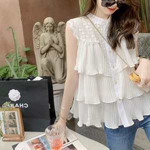 レース切替ティアードブラウス　A2174