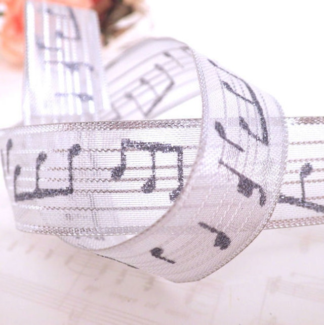 音符リボン　メロディ　シルバー　（幅28mm）　★大人気♪