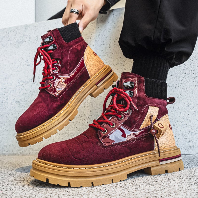 新品・ミニチュアブーツ（ハイカット風）レッド×ダークブラウン ☼ハイカットの先には、自由な宣言がある！【RUNFANシリーズ】☆ブーツ