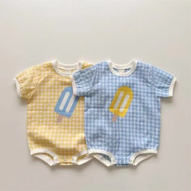 【BABY】夏新作 チェック柄半袖ロンパース
