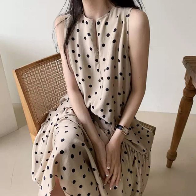 2col.ノースリーブ　水玉ロングワンピース　Aライン　S0270