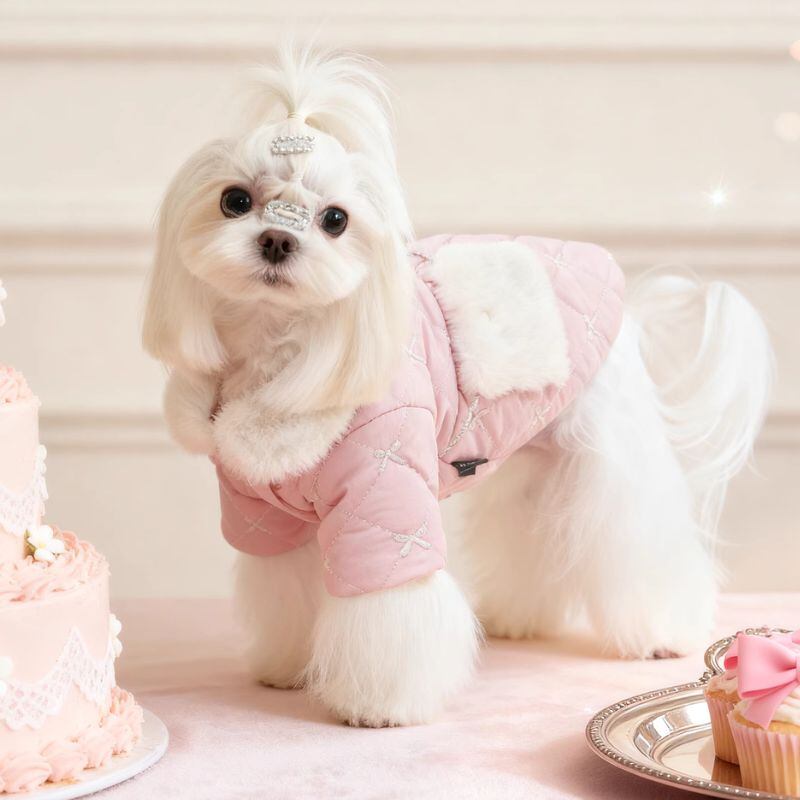 ポシェット付キルティング刺繍コート 犬服 01001