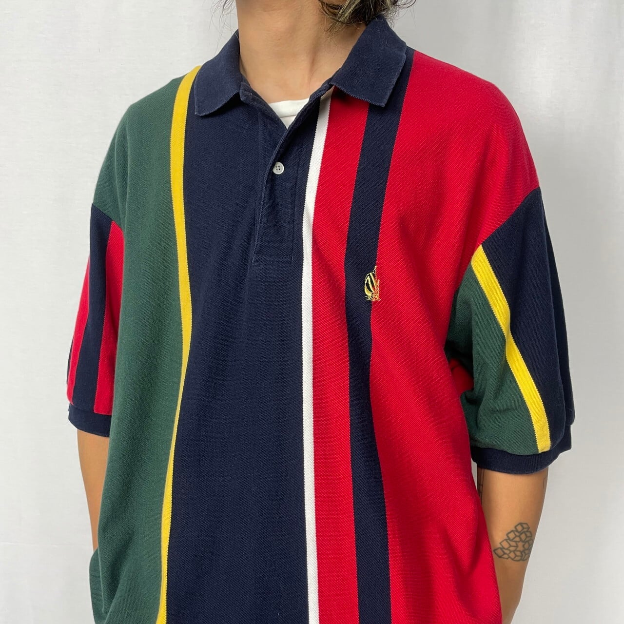 90年代 NAUTICA ノーティカ ゴルフ ワンポイント刺繍 ボーダー 