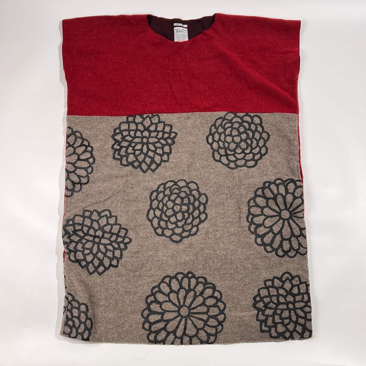 SOU・SOU ソウソウ 花柄 長方形 貫頭衣 ワンピース/レッド×グレー レディース