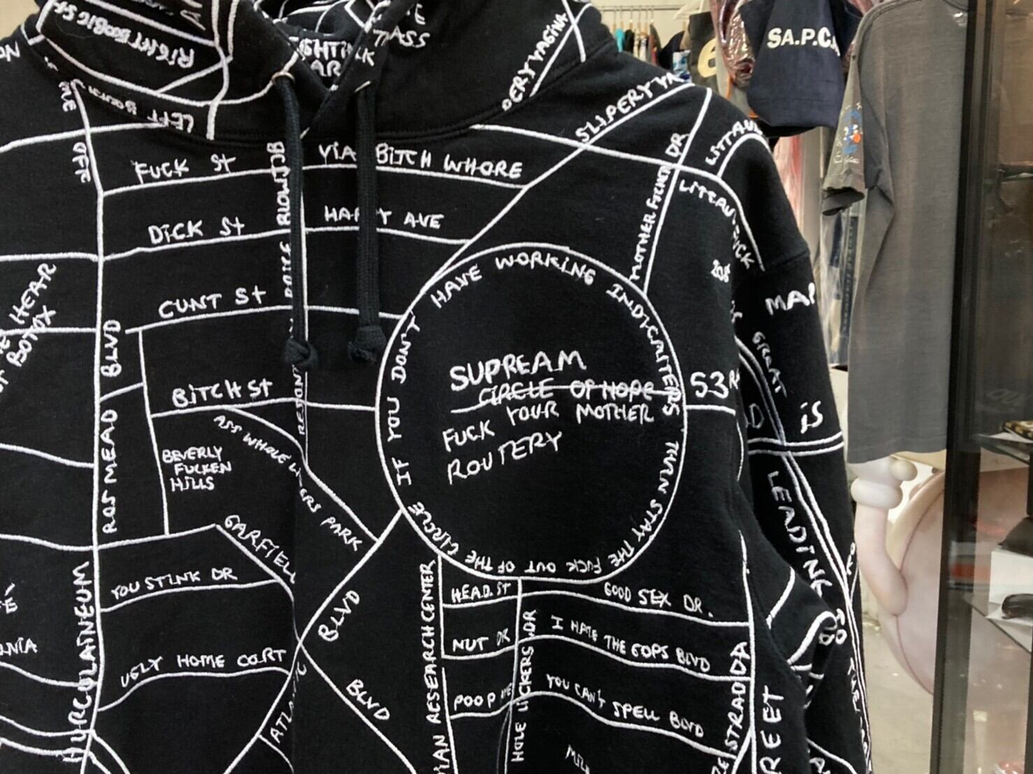 Supreme Gonz Embroidered Map Hooded Sweatshirt BLACK MEDIUM