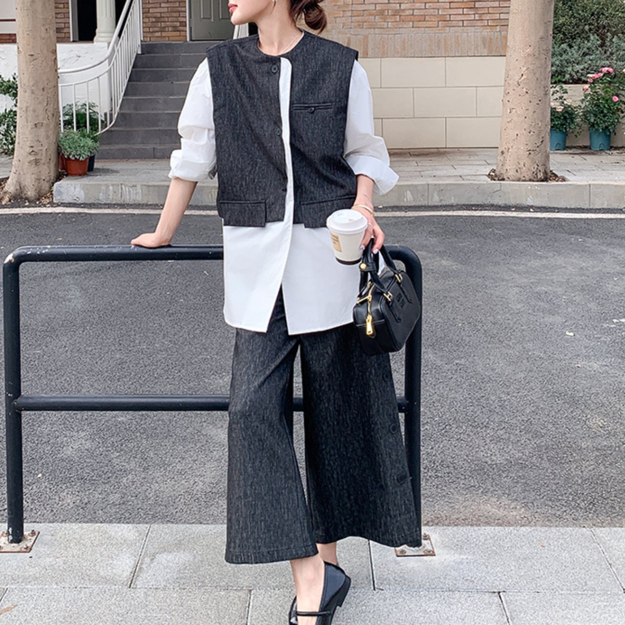 Layered design shirt & pants set S1587