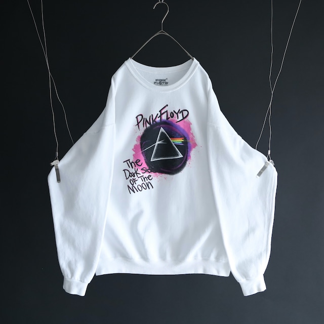 over silhouette " PINK FLOYD " print design white sweat pullover