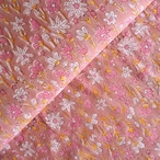 ブロックプリント生地【50cm単位】インド綿 花柄 くすみピンク×イエロー×白 #56124-PK1