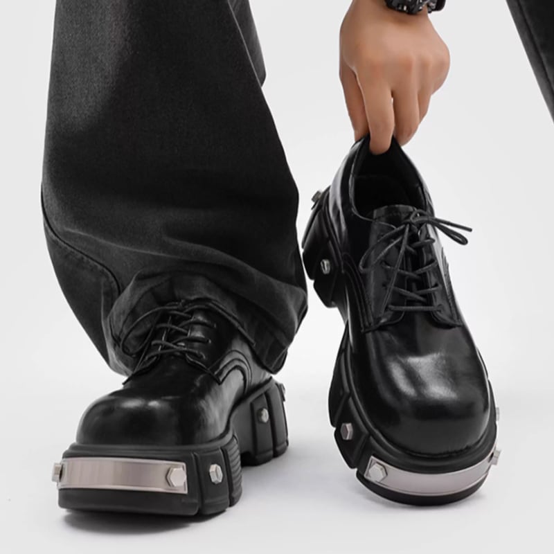 メタルプレート ボリュームソール レザーライクシューズ LB1783