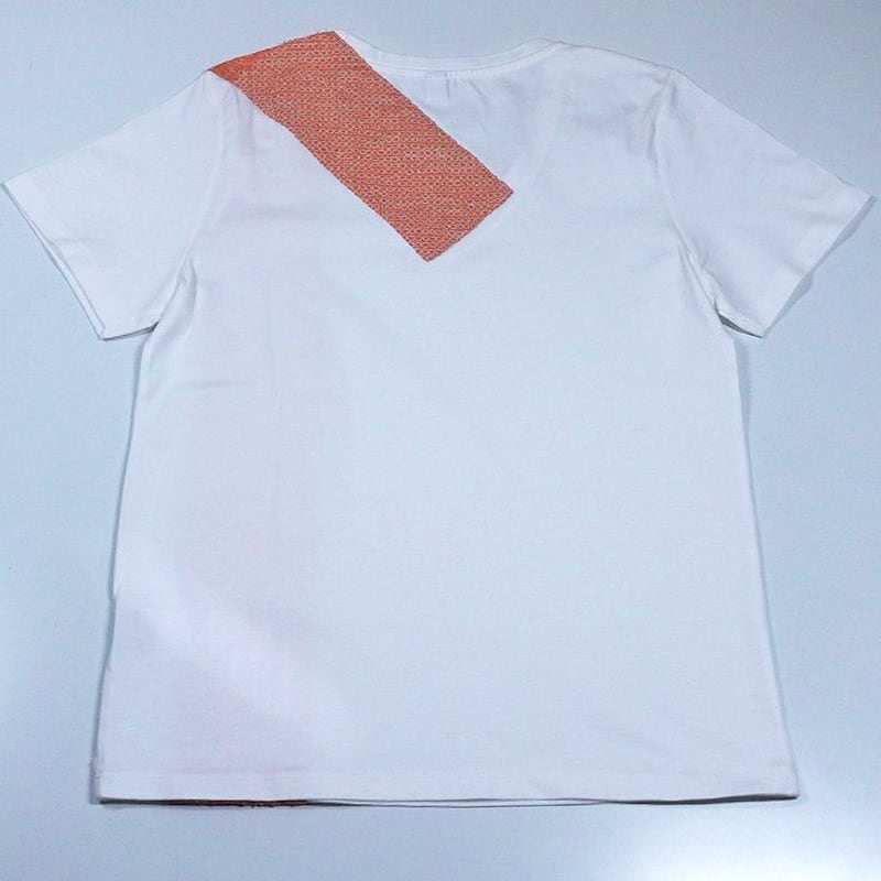 着物リメイクTシャツ半袖（白）縦ライン