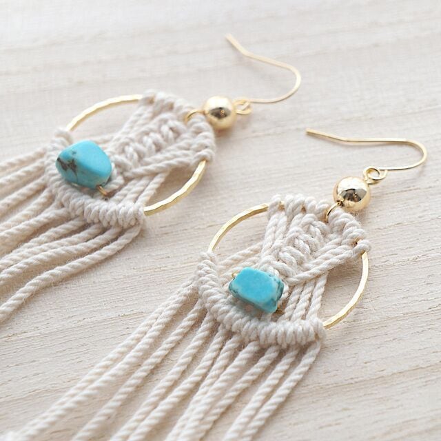 ターコイズフリンジマクラメ編みピアス | MARE.SUN