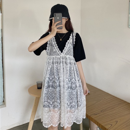 ✞ きれいめ☆ラウンドネックTシャツ スカート レースノースリーブ スウィート ✞ゴスロリ SM ミリ 甘ロリ クラロリ 和ロリ エレガント 黒ロリ 姫ロリ 華ロリ BB-BB1685595