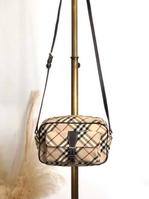 BURBERRY バーバリー チェック ショルダーバッグ ベージュ フロントバックル キャンバス vintage ヴィンテージ オールド v45pfb