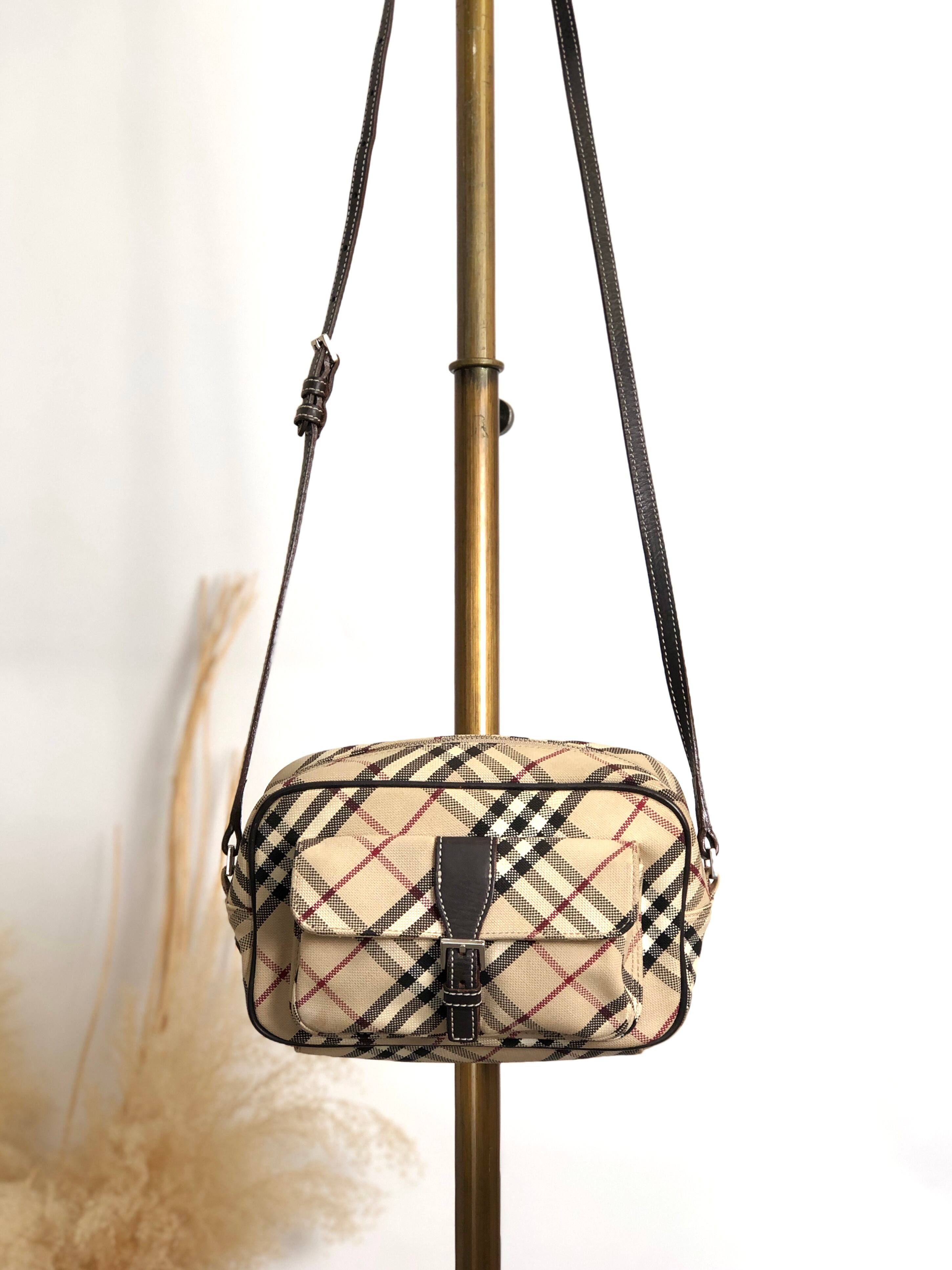 BURBERRY バーバリー チェック ショルダーバッグ ベージュ フロントバックル キャンバス vintage ヴィンテージ オールド v45pfb