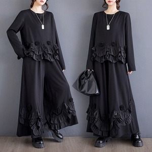 RUFFLED FLORAL ACCENT TOP AND PANTS SETUP M-18809