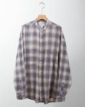 check patterned band collar cotton shirt