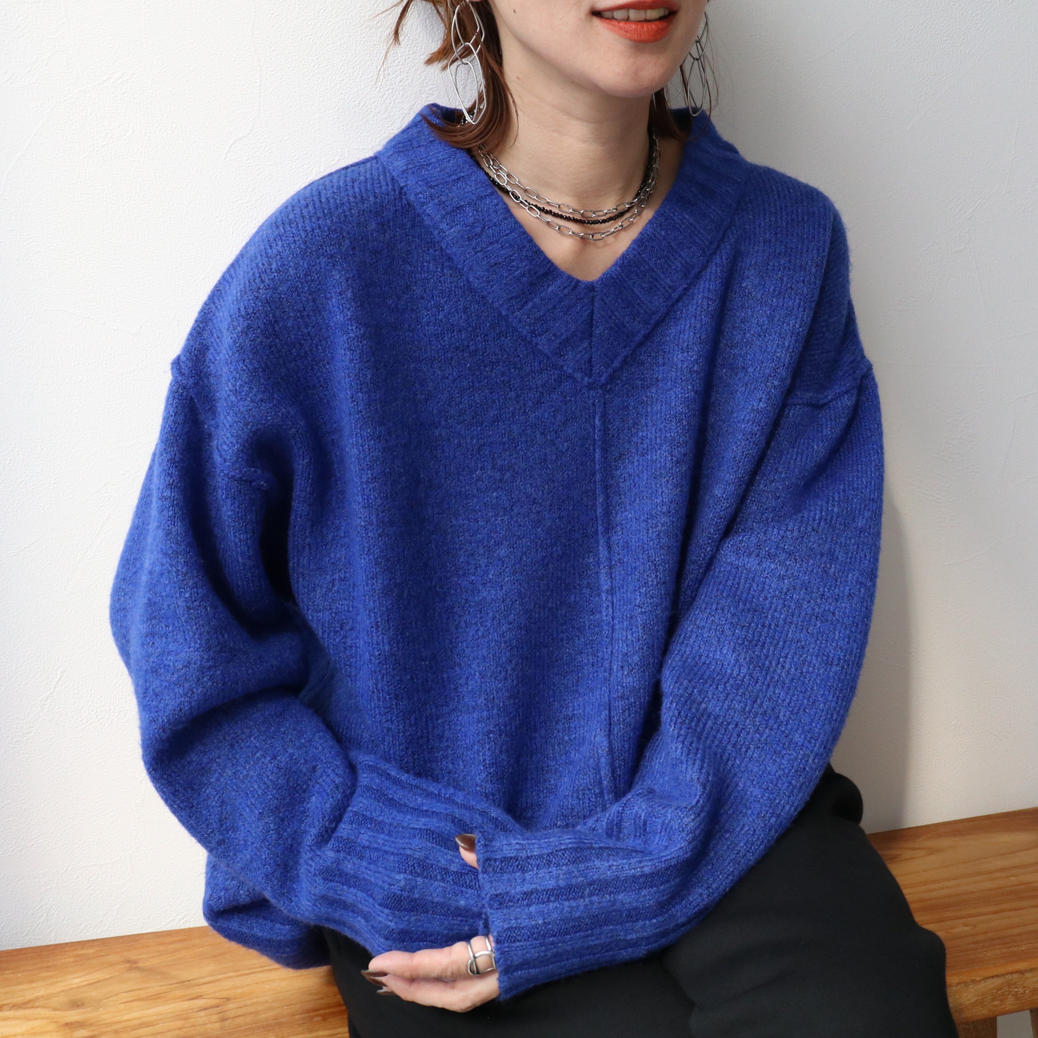 お家で洗える！】Vネック天竺ニット【※一部予約商品です※bel-eb-199-z