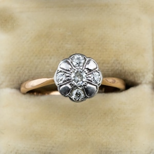 イギリス アンティーク K18 プラチナ オールドカット ダイヤモンド 1900年初頭頃 〜ダイヤと地金の可愛いお花デザイン〜 DR00476