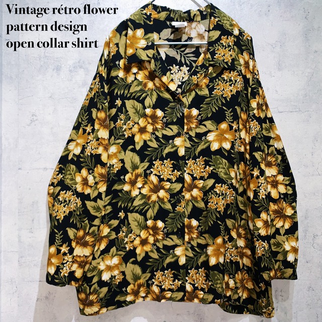 Vintage rétro flower pattern design open collar shirt