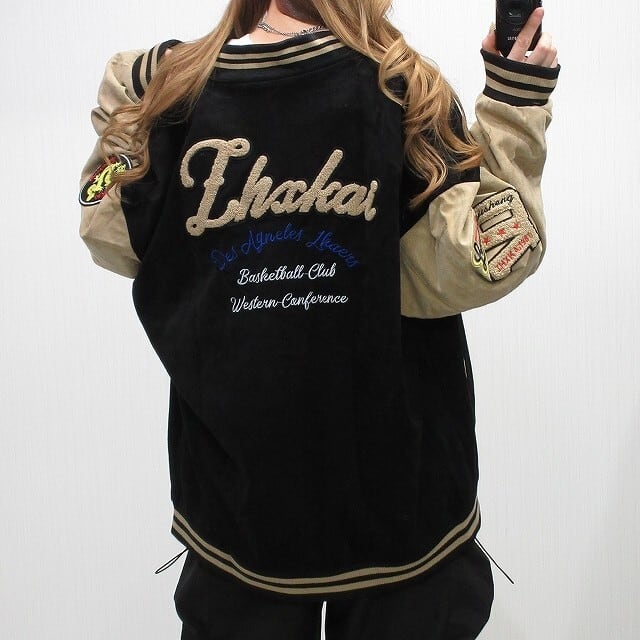 サガラ刺繍＆ALL刺繍 ワッペン スウェード 袖切替 スタジャン ブルゾン