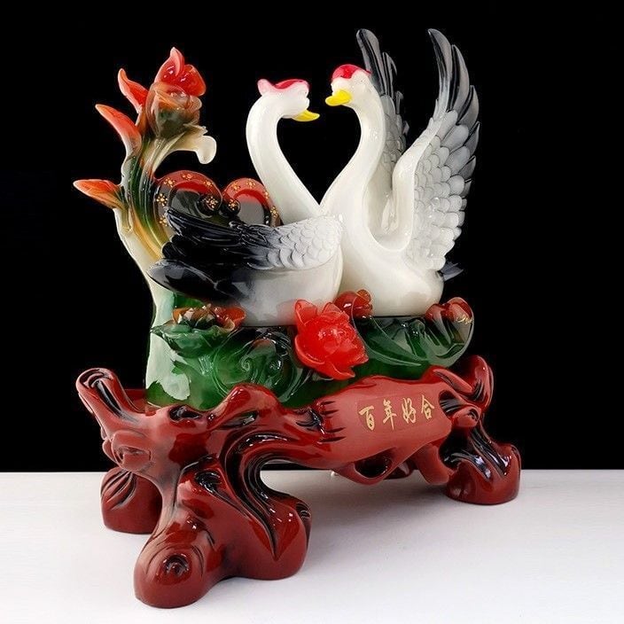 天然石美術品 白鳥 インテリア スワン 置物　2体 特大 白鳥 スワン つがい 置物 オブジェ 恋愛運 幸運 開運 家庭運 健康