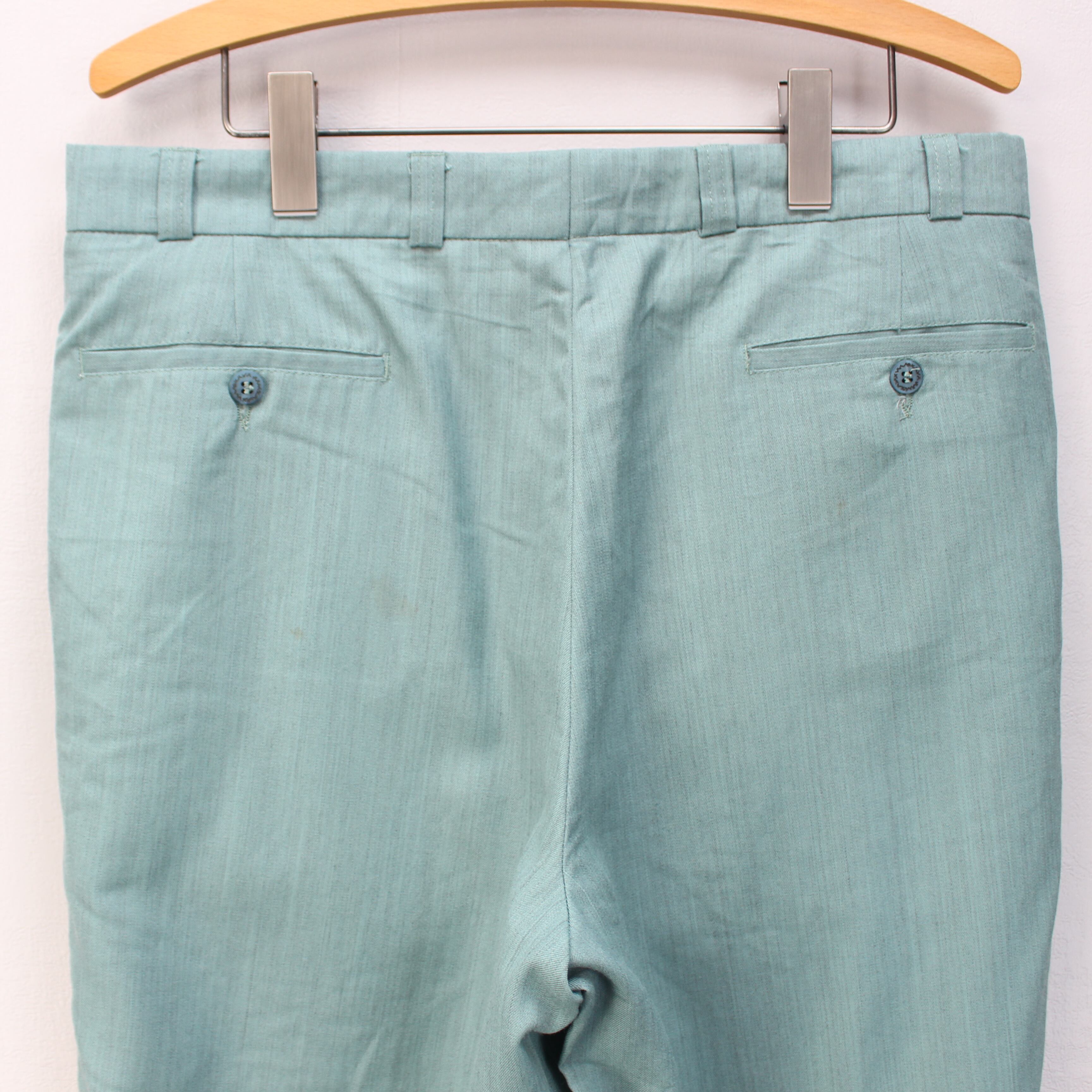 EU VINTAGE GREEN COLOR WIDE SLACKS PANTS/ヨーロッパ古着グリーン