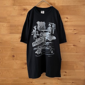 【JERZEES】クラシックカー ROUTE66 ロゴ 両面プリント Tシャツ L US古着