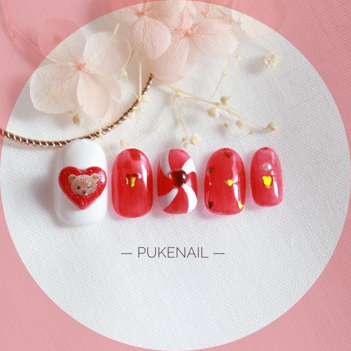 Pukeネイル No 348 クマちゃん ハート 赤 可愛い 量産型ネイルチップ ネイルチップ つけ爪 購入ならpuke Nail