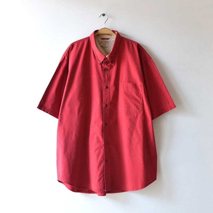 USA古着 AUSTIN ビッグサイズ BDシャツ コットン 赤色 半袖シャツ メンズ3XL ボタンダウンシャツ @CB0390